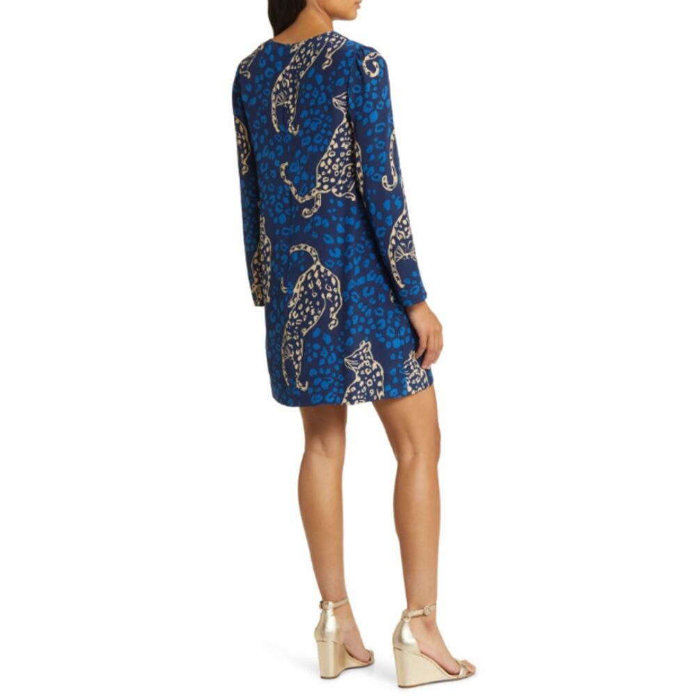 Lilly Pulitzer 100% Silk Tyra Leopard Print Long Puff Sleeve Shift Dress Mini - Picture 14 of 16